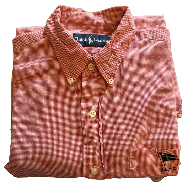 Ralph Lauren Men's Button Up, Red/White Check Medium Embroidered Yacht Club RLYC - Picture 1 of 13